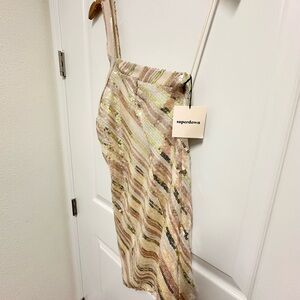 Superdown One Shoulder Sequin Dress in Gold, Cream & Pink